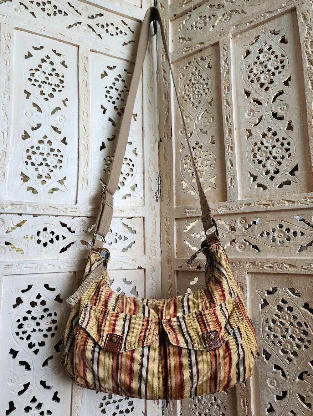 Fossil Shoulder/Crossbody Striped Corduroy Purse